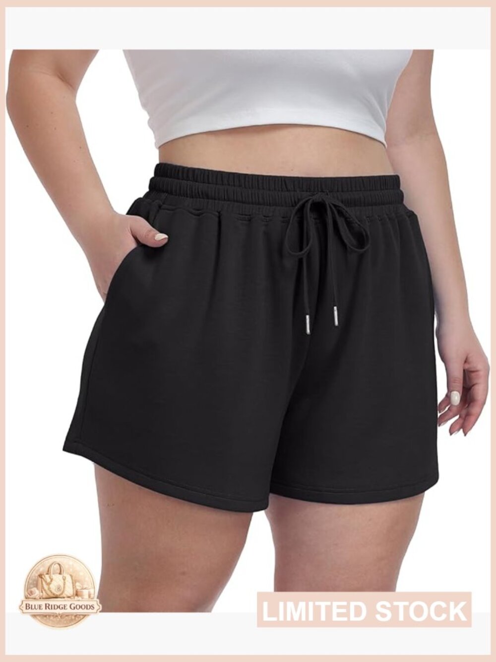 Plus Size Athletic Shorts with Pockets Soft Stretch Elastic Waist Drawstring